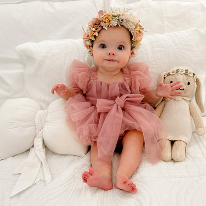 Dusty Rose Flower Fairy Baby Girl Pink Tulle Romper