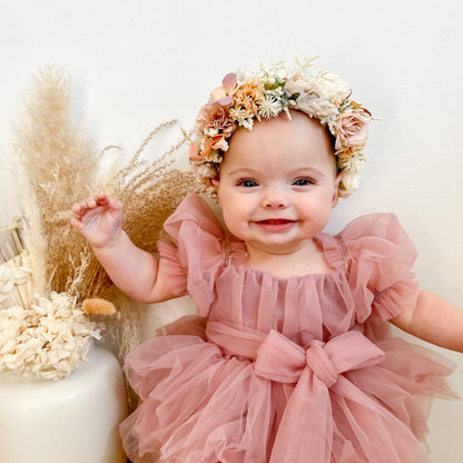 Dusty Rose Flower Fairy Baby Girl Pink Tulle Romper