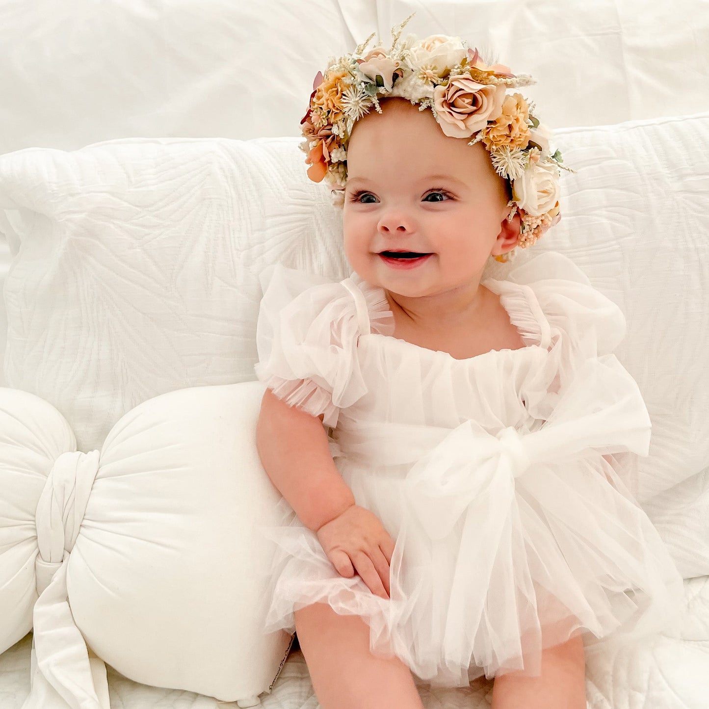 White Flower Fairy Baby Girl Tulle Romper