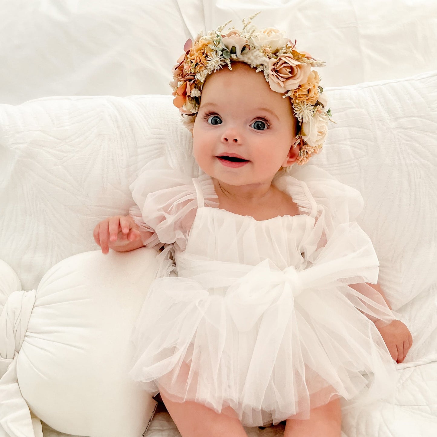 White Flower Fairy Baby Girl Tulle Romper