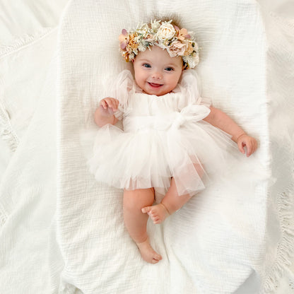 White Flower Fairy Baby Girl Tulle Romper