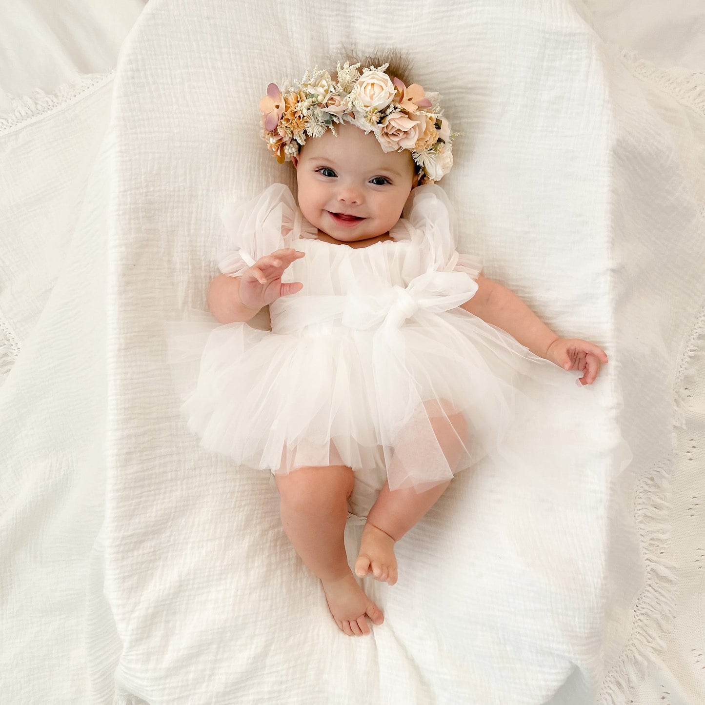 White Flower Fairy Baby Girl Tulle Romper
