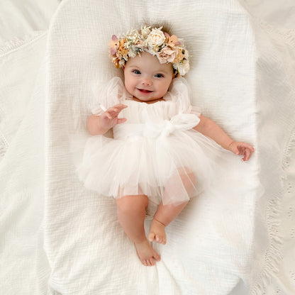 White Flower Fairy Baby Girl Tulle Romper