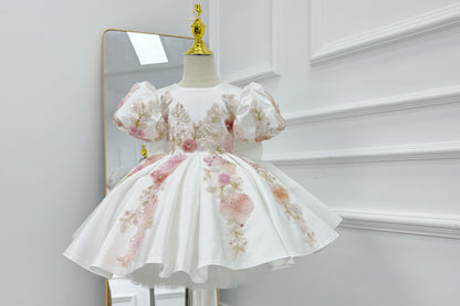 Short-sleeved dress, embroidered sequin baby girl pageant dress, birthday party dress, wedding dress