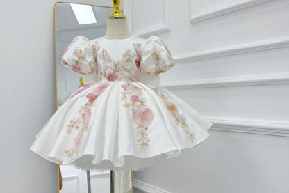 Short-sleeved dress, embroidered sequin baby girl pageant dress, birthday party dress, wedding dress