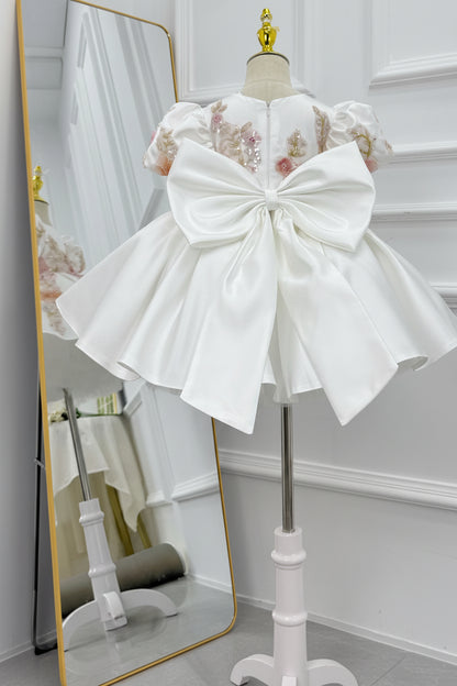 Short-sleeved dress, embroidered sequin baby girl pageant dress, birthday party dress, wedding dress