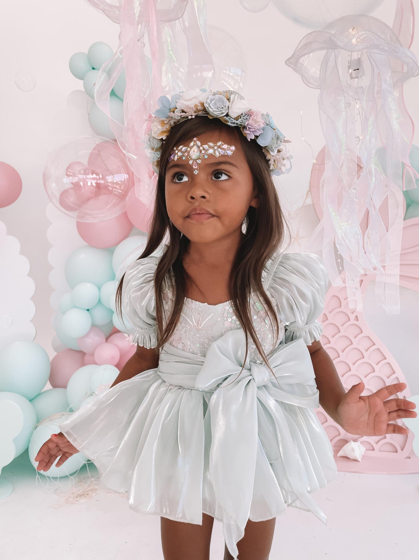 Mermaid Sequin Green Organza Baby Girl Party Romper