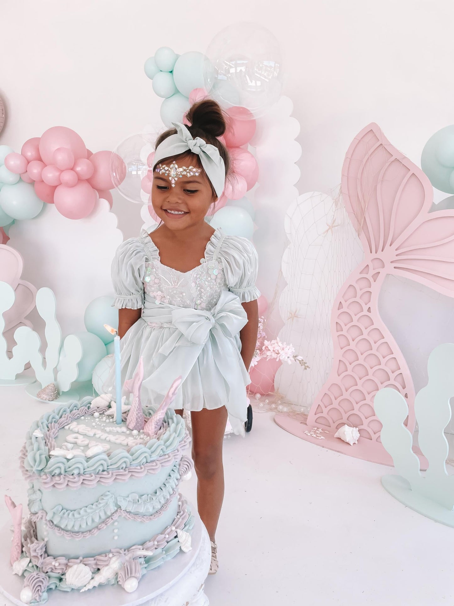 Mermaid Sequin Green Organza Baby Girl Party Romper