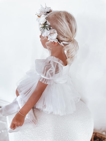 White Flower Fairy Baby Girl Tulle Romper