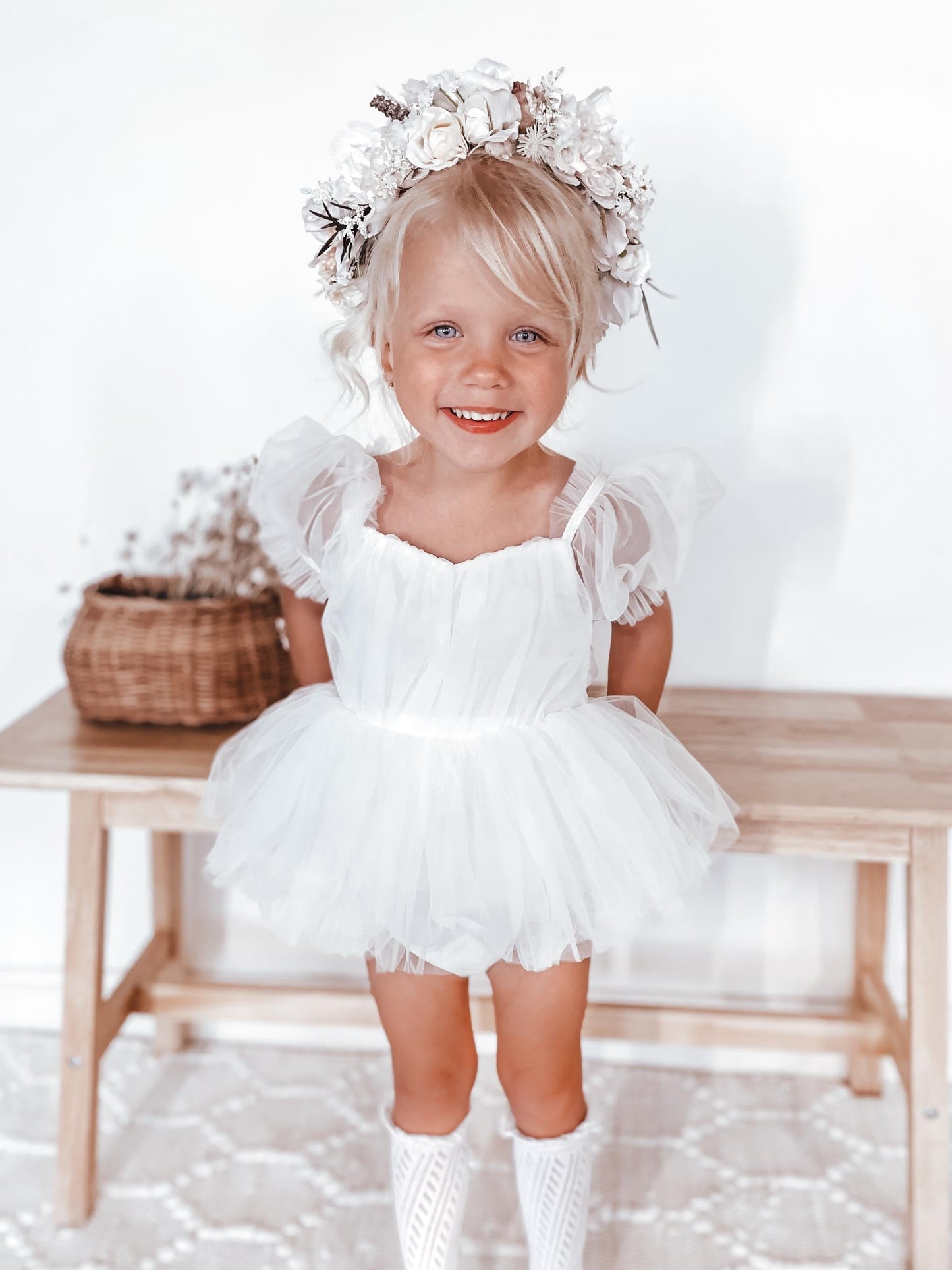 White Flower Fairy Baby Girl Tulle Romper