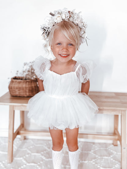 White Flower Fairy Baby Girl Tulle Romper
