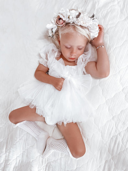White Flower Fairy Baby Girl Tulle Romper