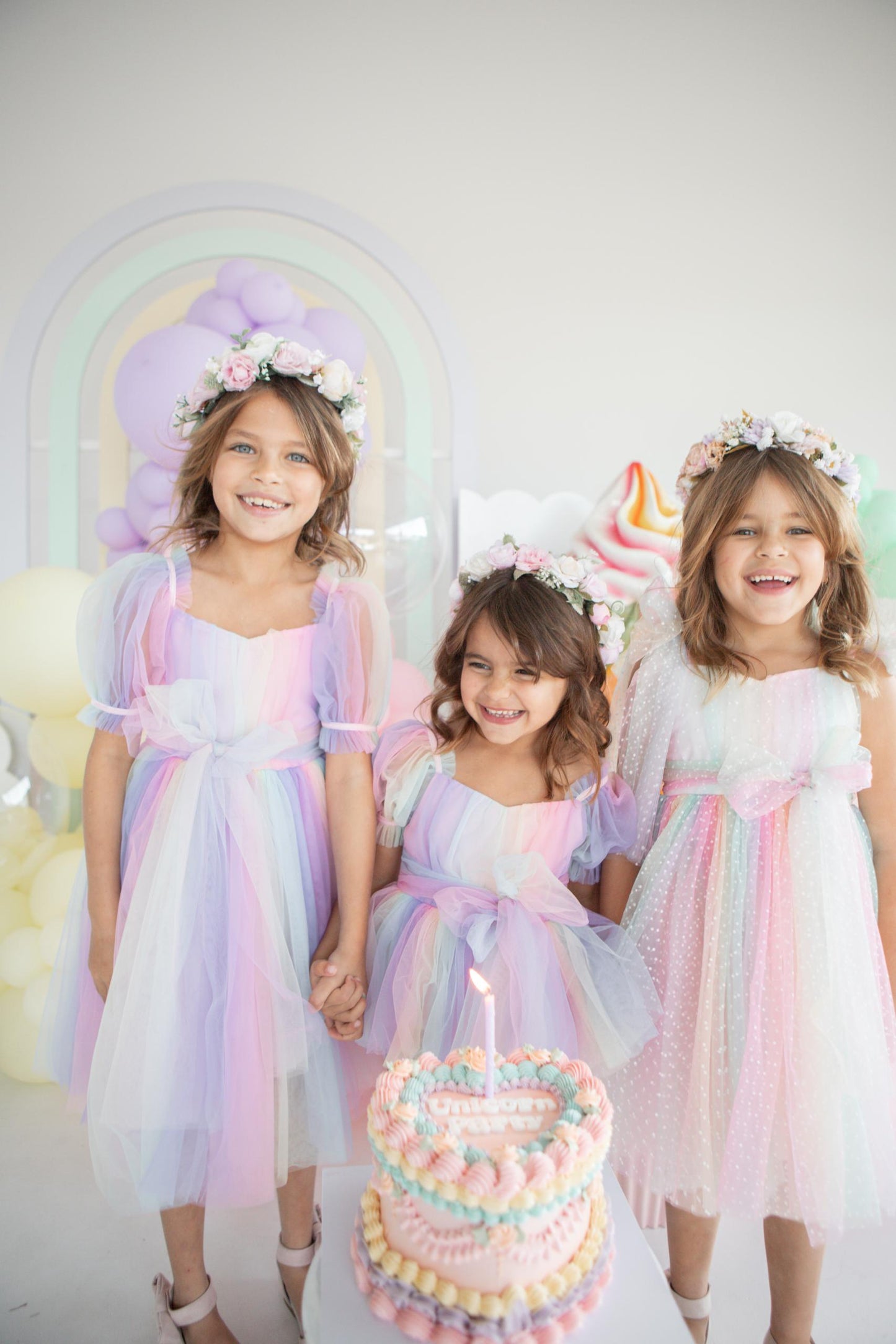 Unicorn Party Baby Girl Rainbow Tulle Romper