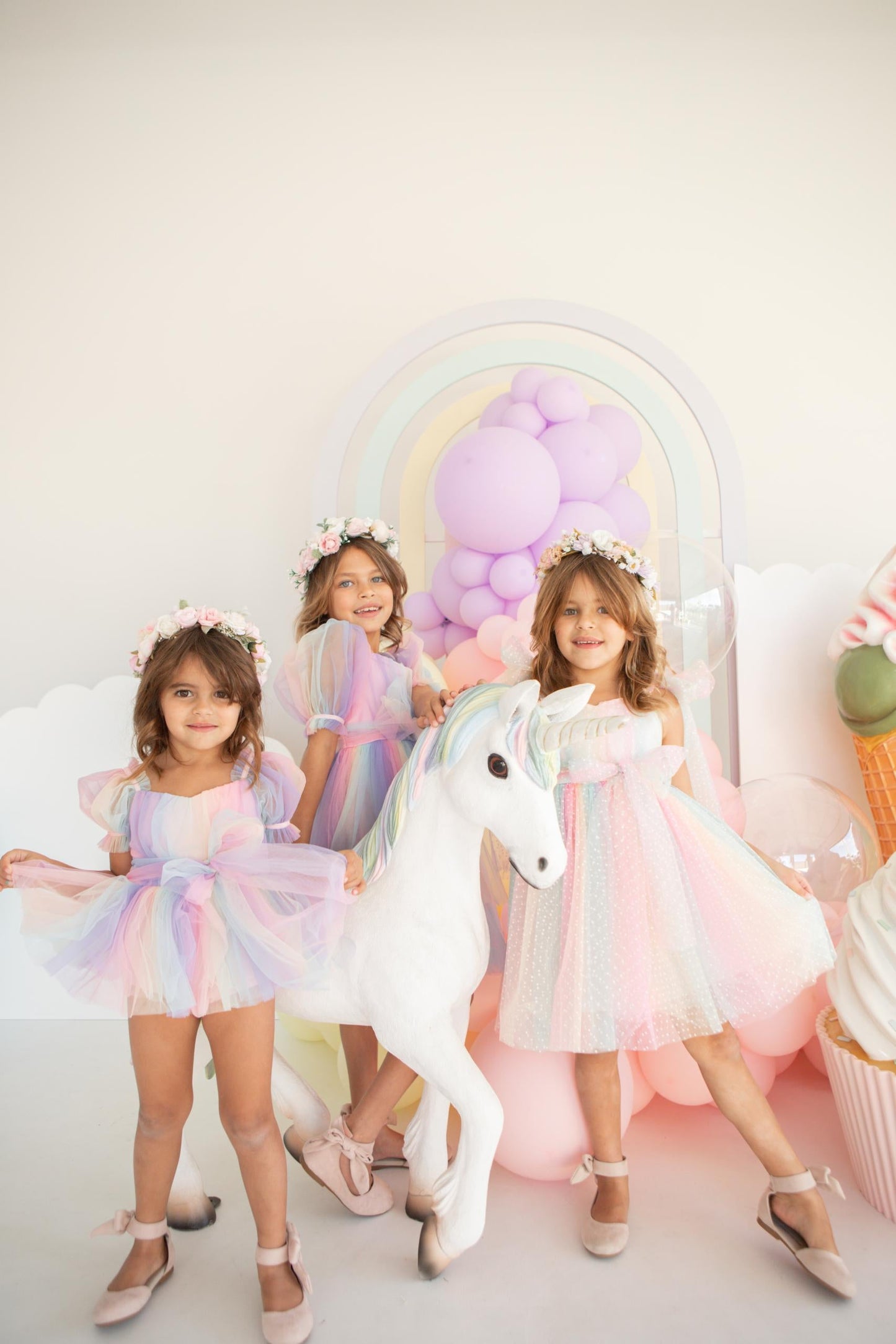 Unicorn Party Baby Girl Rainbow Tulle Romper