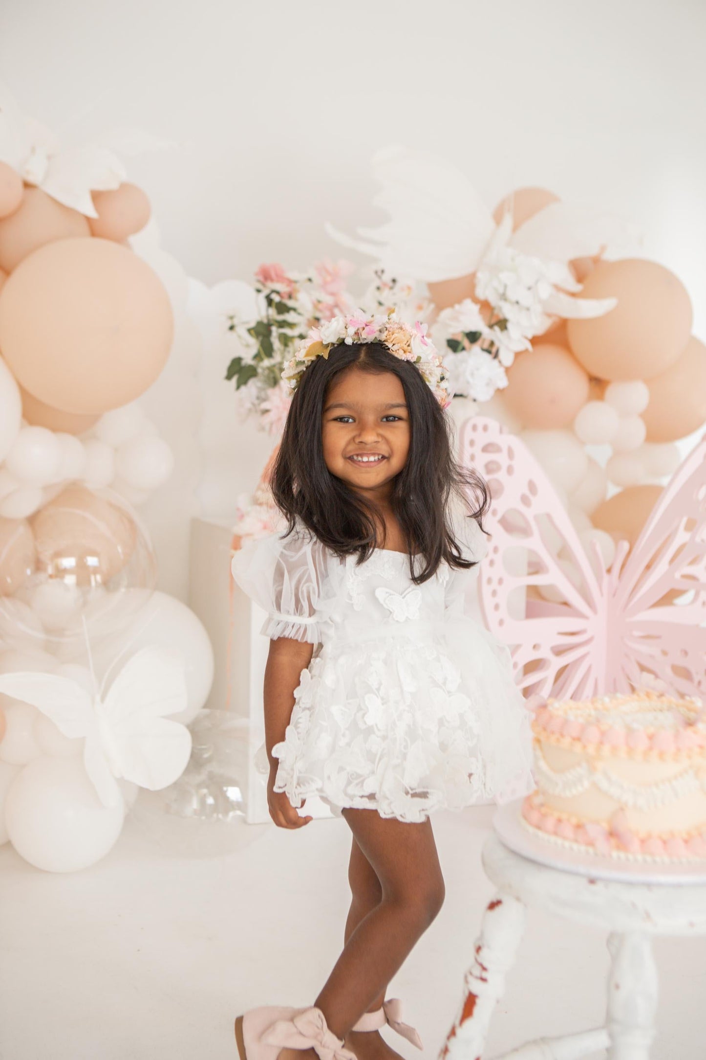 White Butterfly Kisses Baby Girls Embroidered Tulle Romper