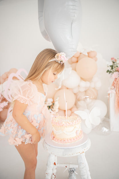 Butterfly Kisses Peach Rose Baby Girl Embroidered Tulle Party Romper