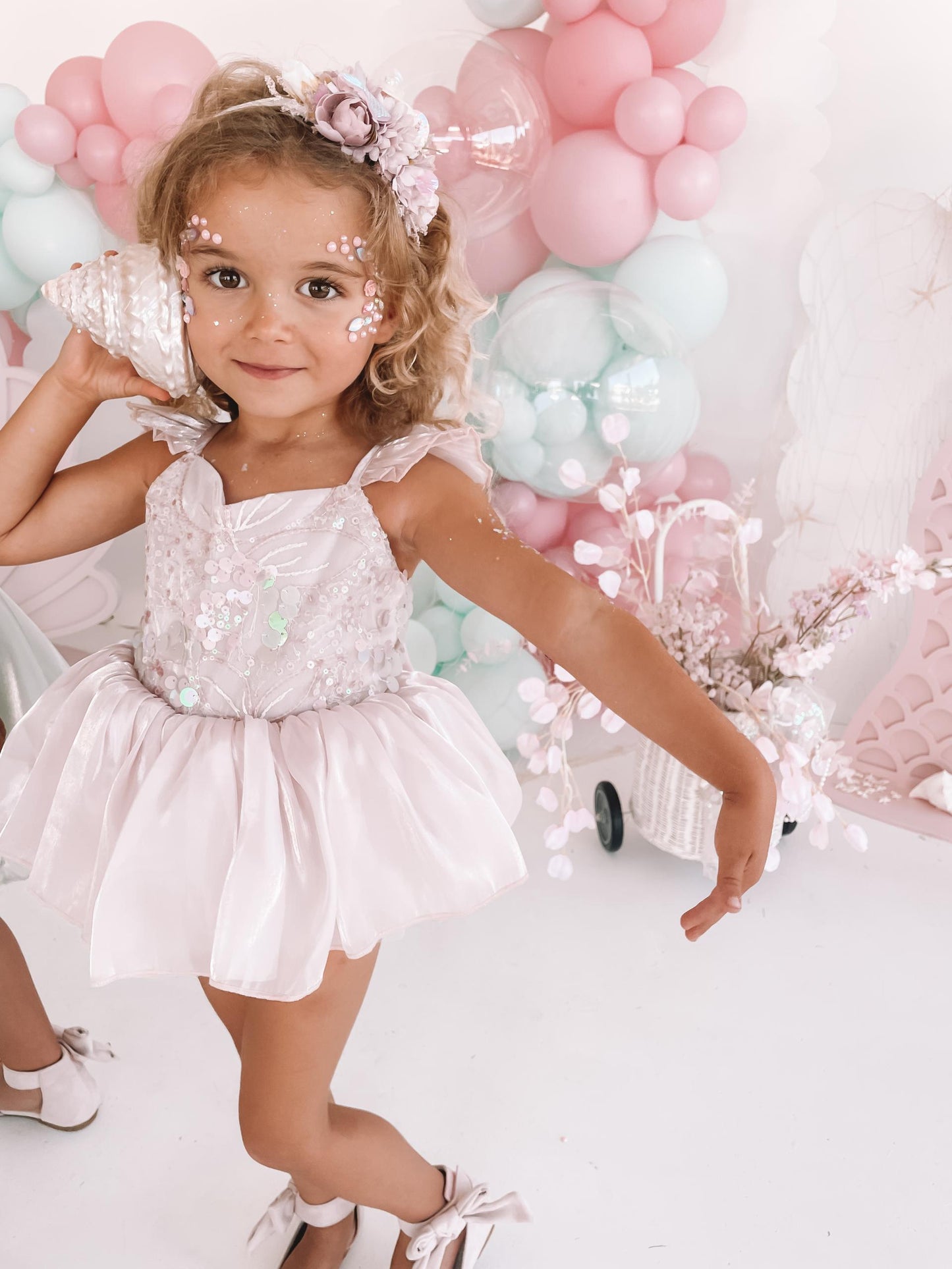 Mermaid Sequin Pink Organza Baby Girl Party Romper