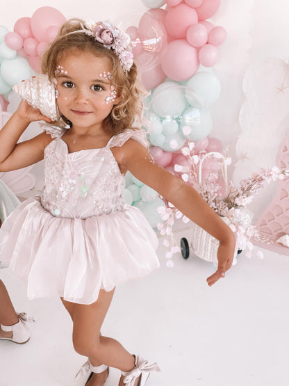 Mermaid Sequin Pink Organza Baby Girl Party Romper