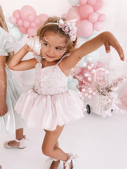 Mermaid Sequin Pink Organza Baby Girl Party Romper