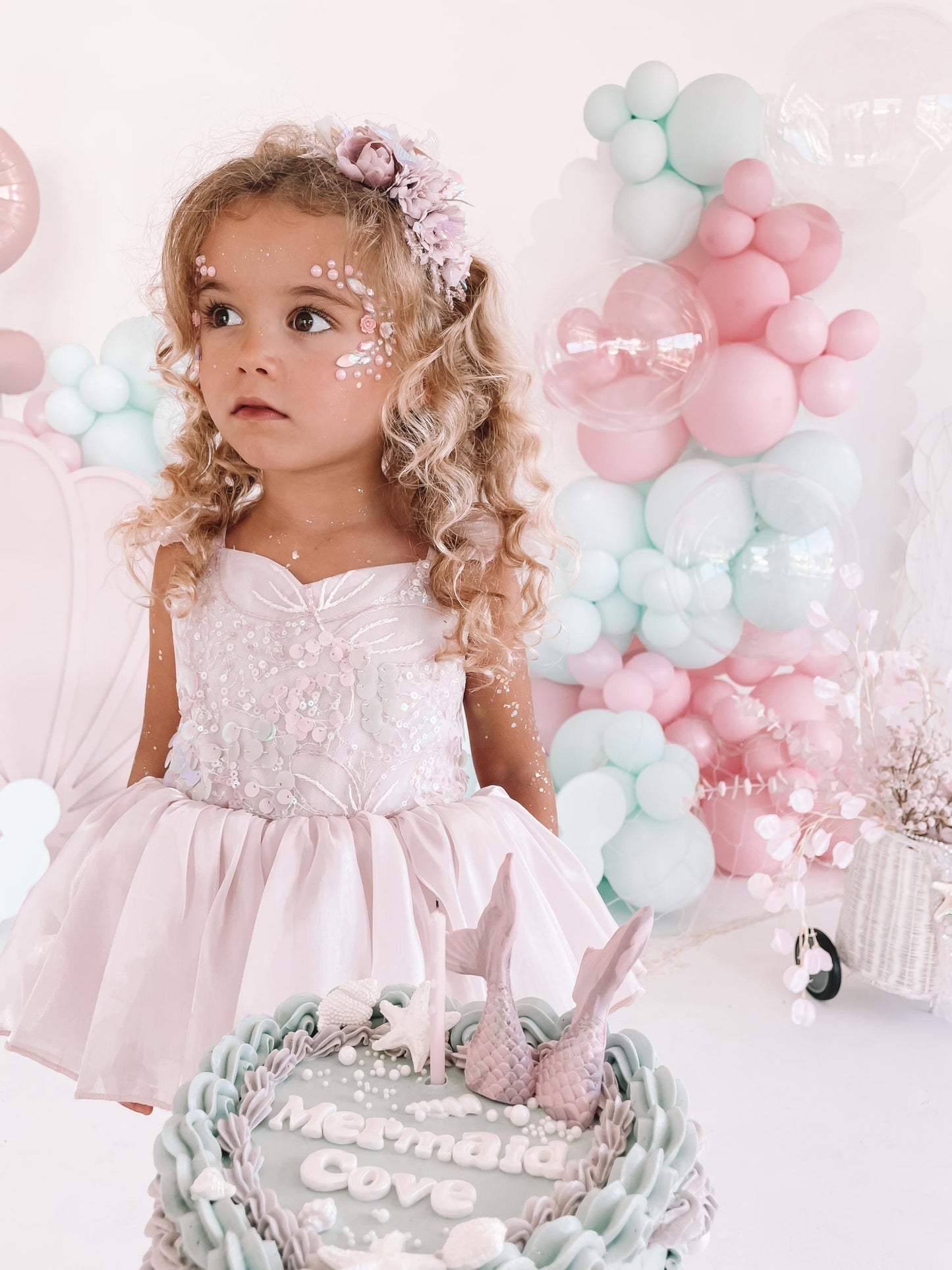 Mermaid Sequin Pink Organza Baby Girl Party Romper