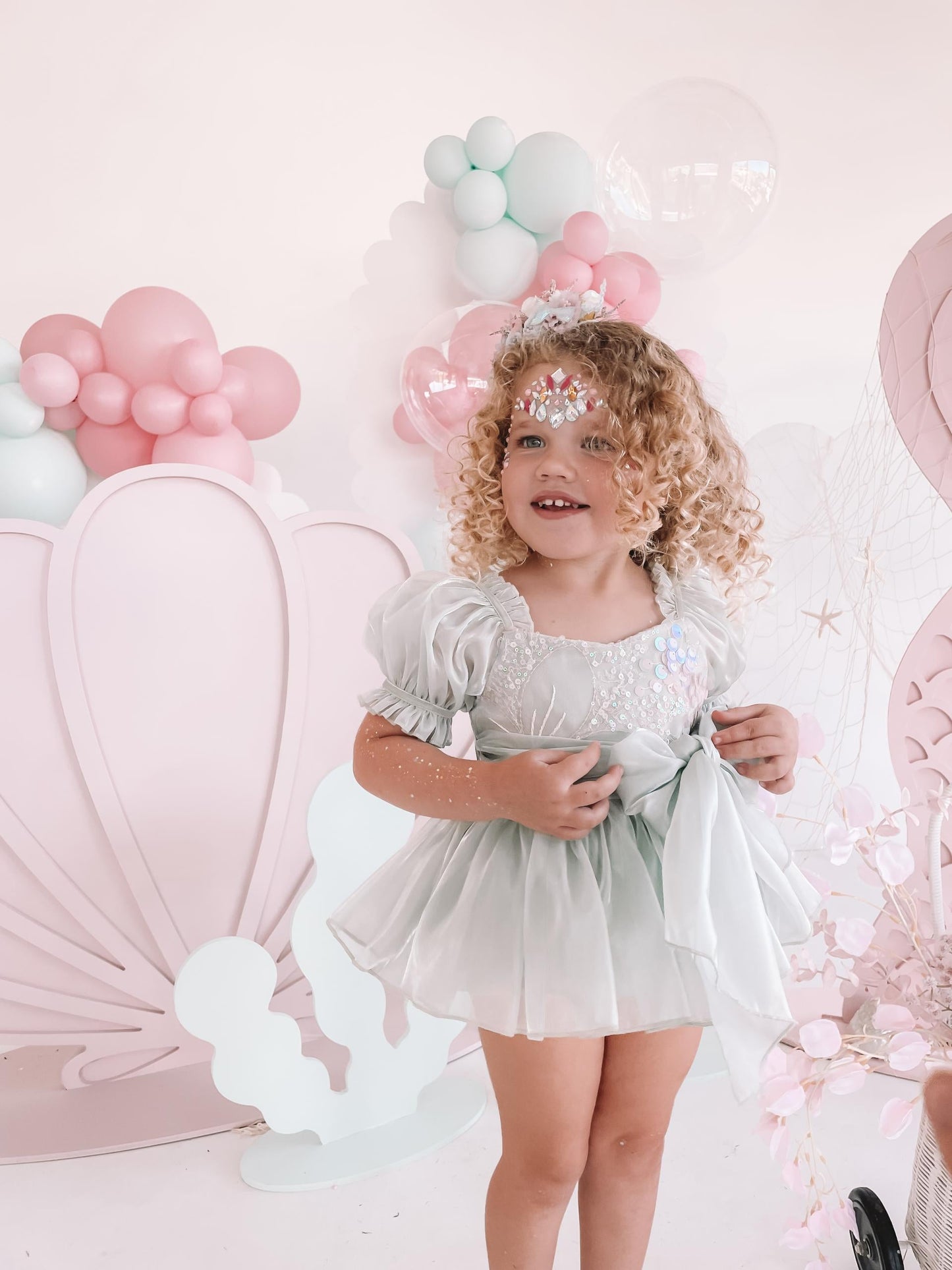 Mermaid Sequin Green Organza Baby Girl Party Romper