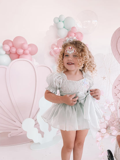 Mermaid Sequin Green Organza Baby Girl Party Romper