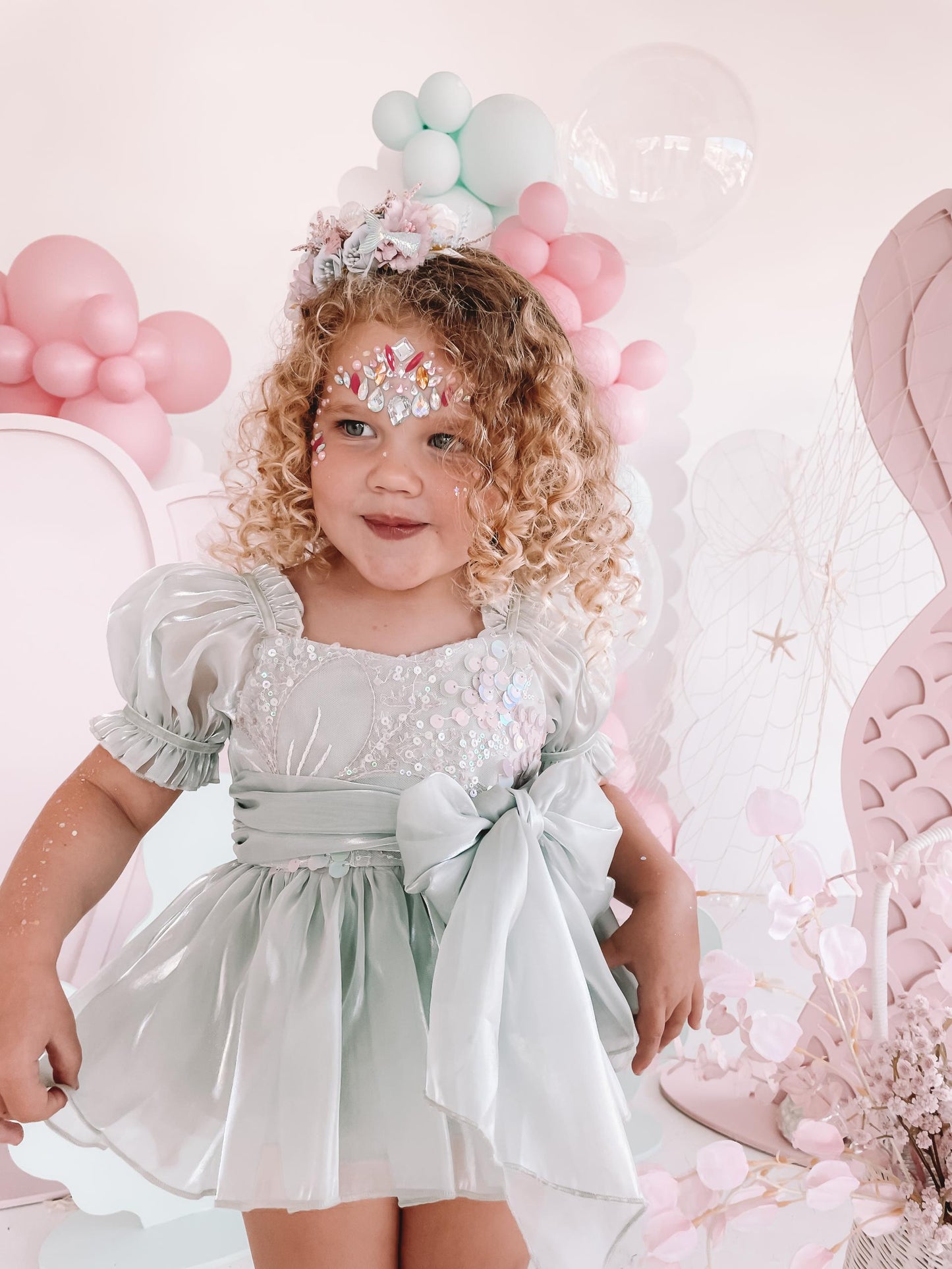 Mermaid Sequin Green Organza Baby Girl Party Romper