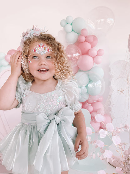 Mermaid Sequin Green Organza Baby Girl Party Romper