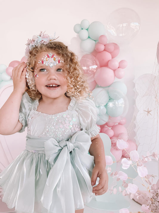 Mermaid Sequin Green Organza Baby Girl Party Romper