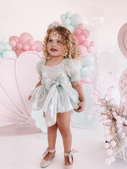 Mermaid Sequin Green Organza Baby Girl Party Romper