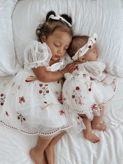 Strawberry Fields White Baby Girl Tulle Party Romper