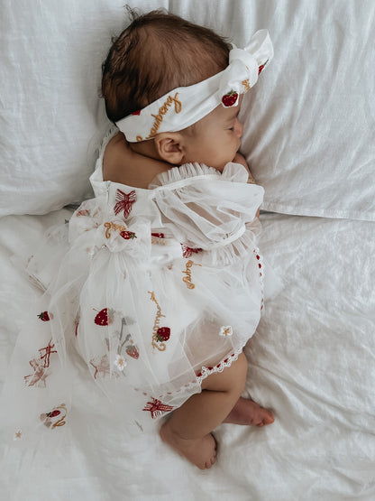 Strawberry Fields White Baby Girl Tulle Party Romper