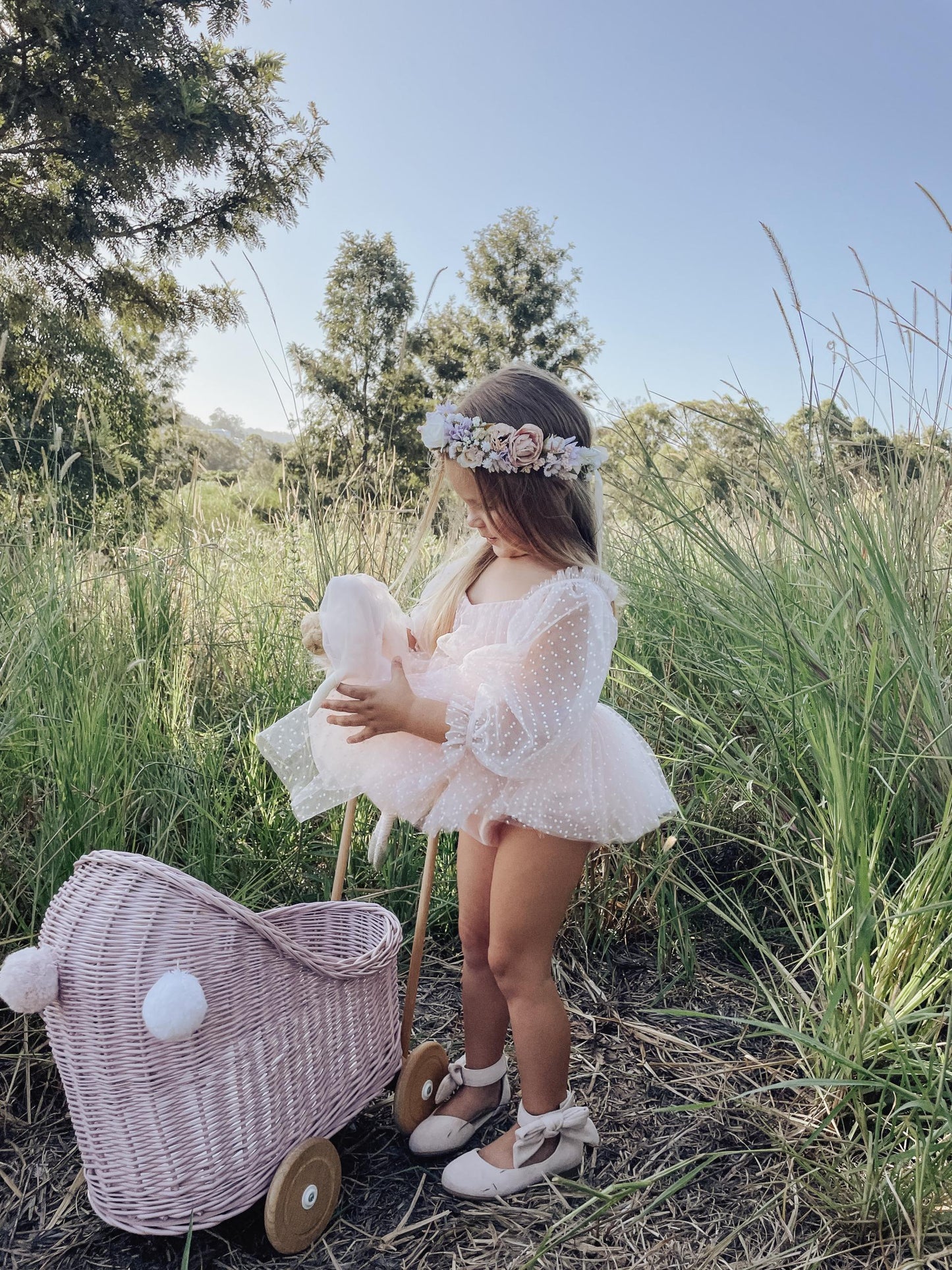 Swiss Dot Bloom Pink Rose Baby Girl Tulle Party Romper