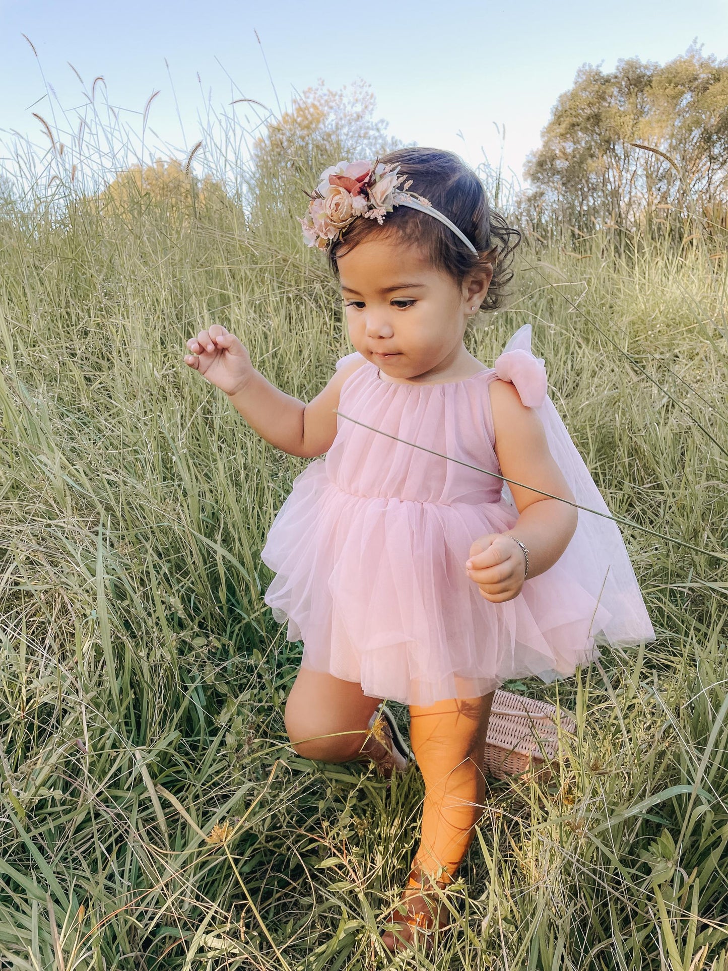 English Rose Dusty Rose Pink Baby Girl Tulle Romper