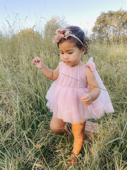 English Rose Dusty Rose Pink Baby Girl Tulle Romper