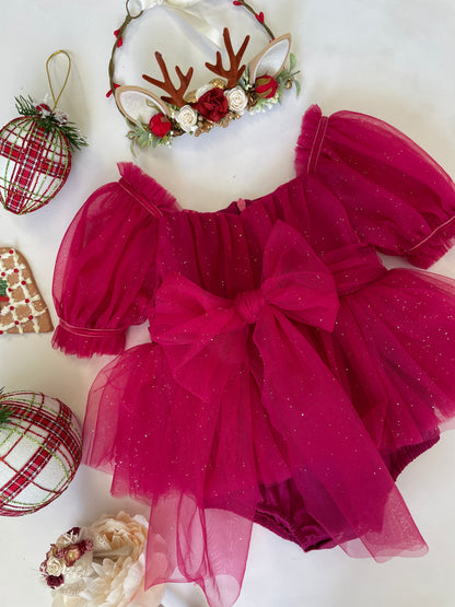 Flower Fairy Romper Ruby Red Sparkle Baby Girl Romper
