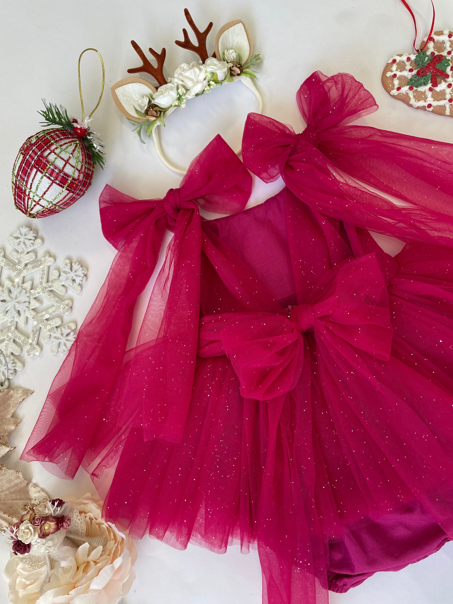English Rose Romper Ruby Red Sparkle Baby Girl Romper