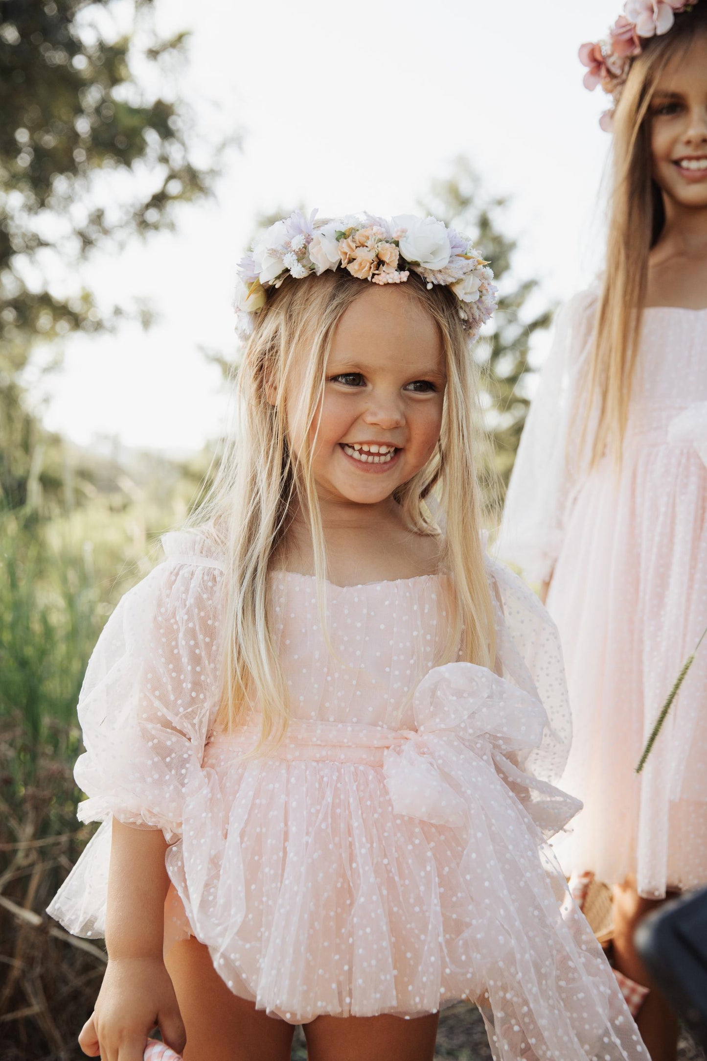 Swiss Dot Bloom Pink Rose Baby Girl Tulle Party Romper