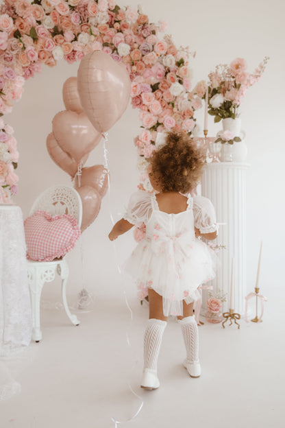 Fleur Butterfly Embroidered Baby Girl White Tulle Party Romper
