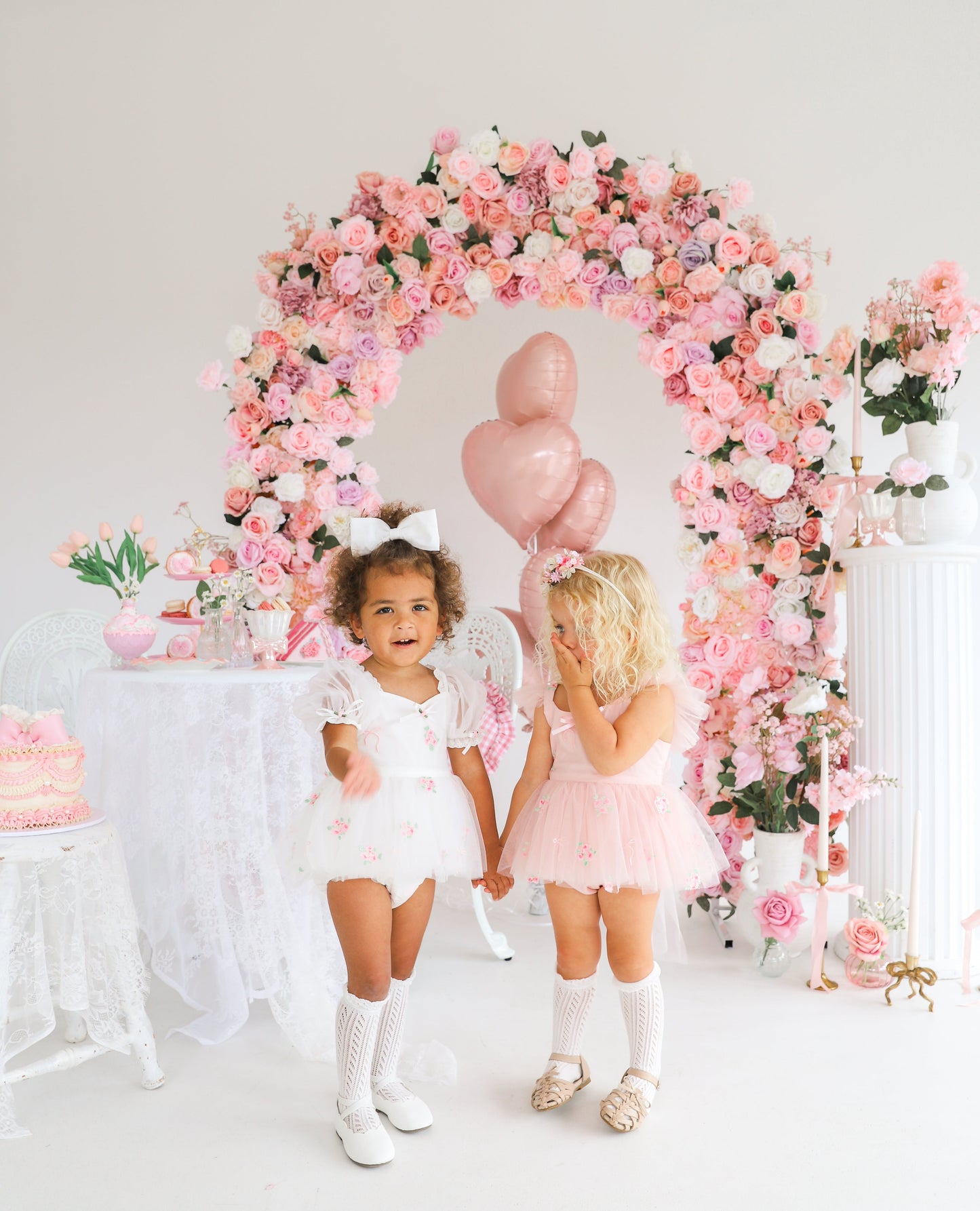 Fleur Butterfly Embroidered Baby Girl White Tulle Party Romper