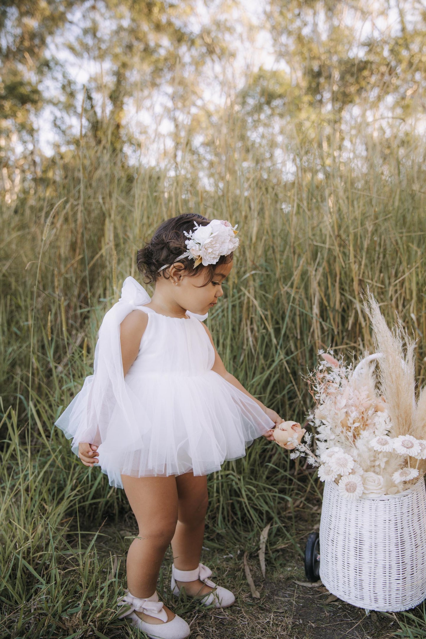 White English Rose Baby Girl Tulle Romper
