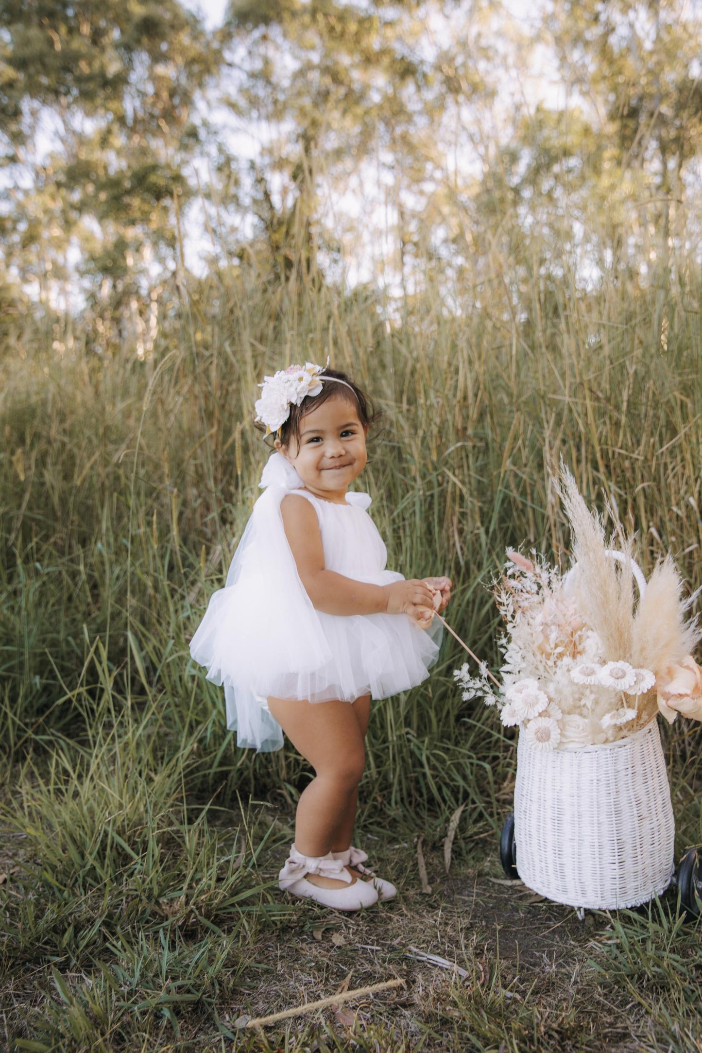White English Rose Baby Girl Tulle Romper
