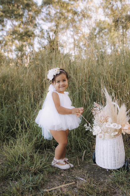 White English Rose Baby Girl Tulle Romper