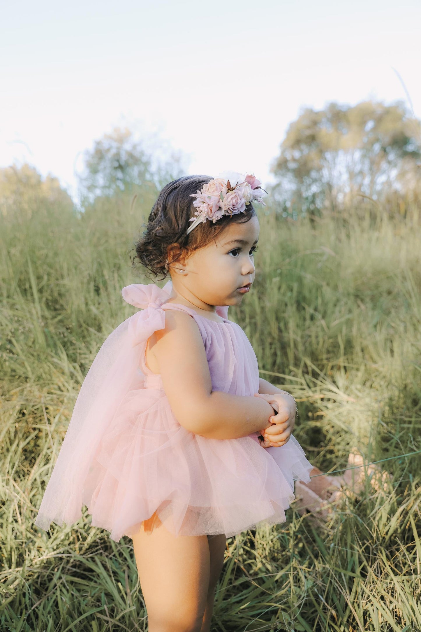 English Rose Dusty Rose Pink Baby Girl Tulle Romper