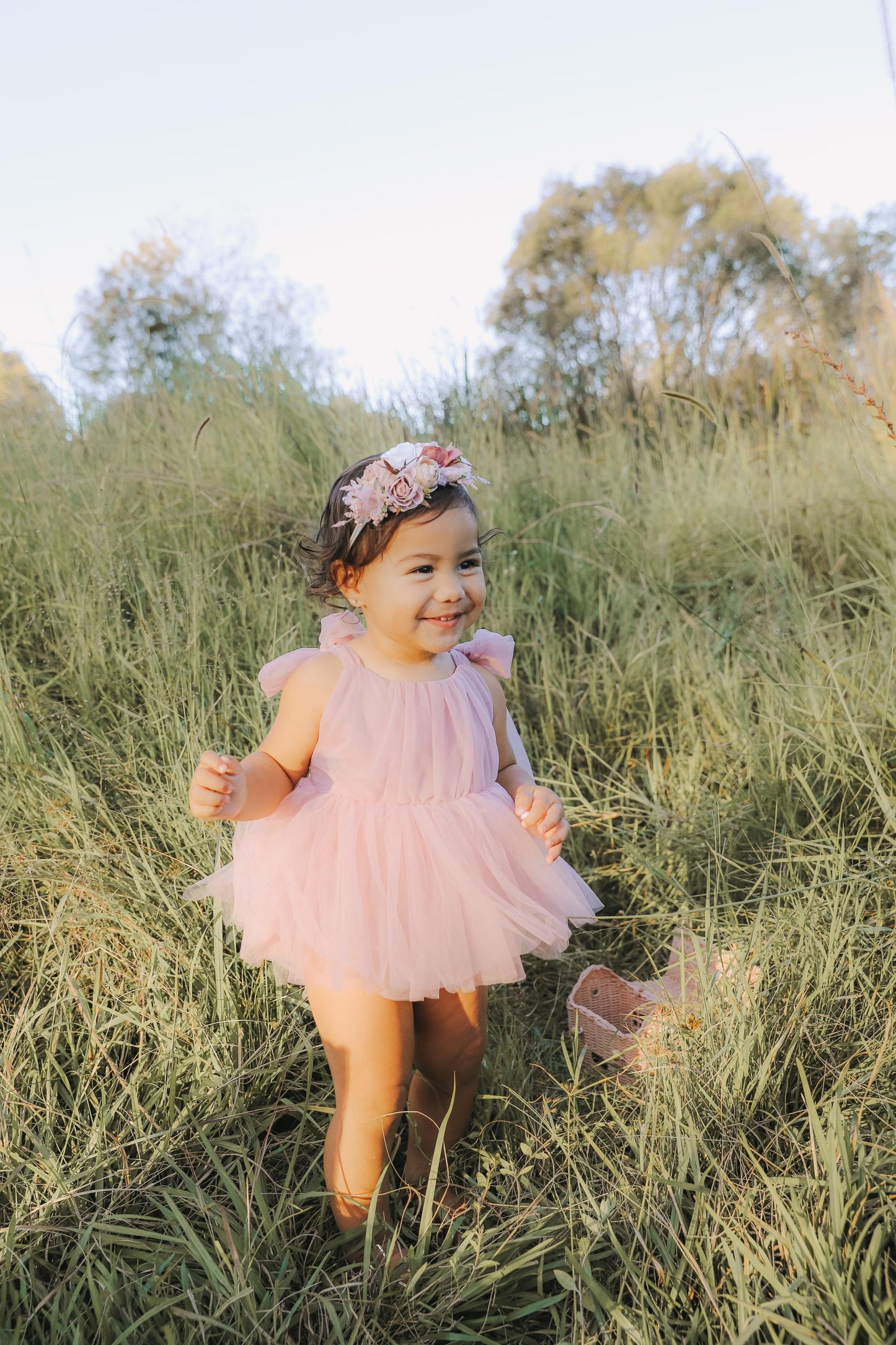 English Rose Dusty Rose Pink Baby Girl Tulle Romper
