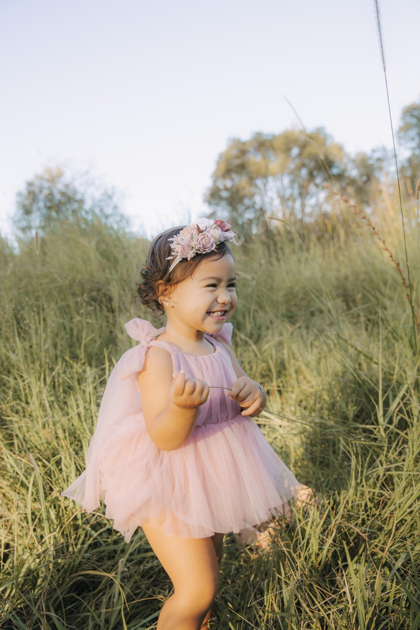 English Rose Dusty Rose Pink Baby Girl Tulle Romper