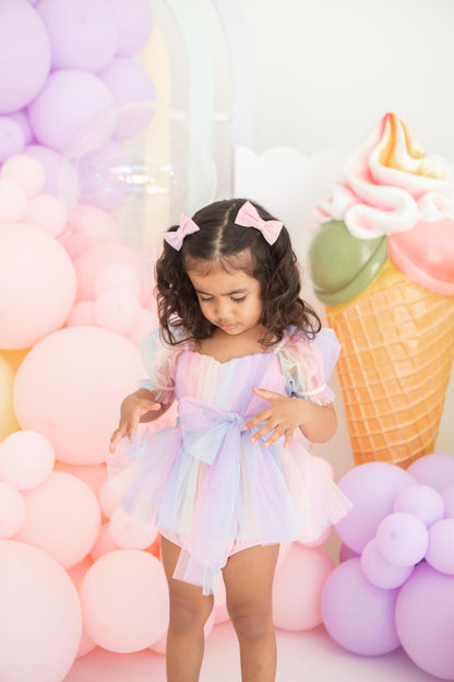 Unicorn Party Baby Girl Rainbow Tulle Romper