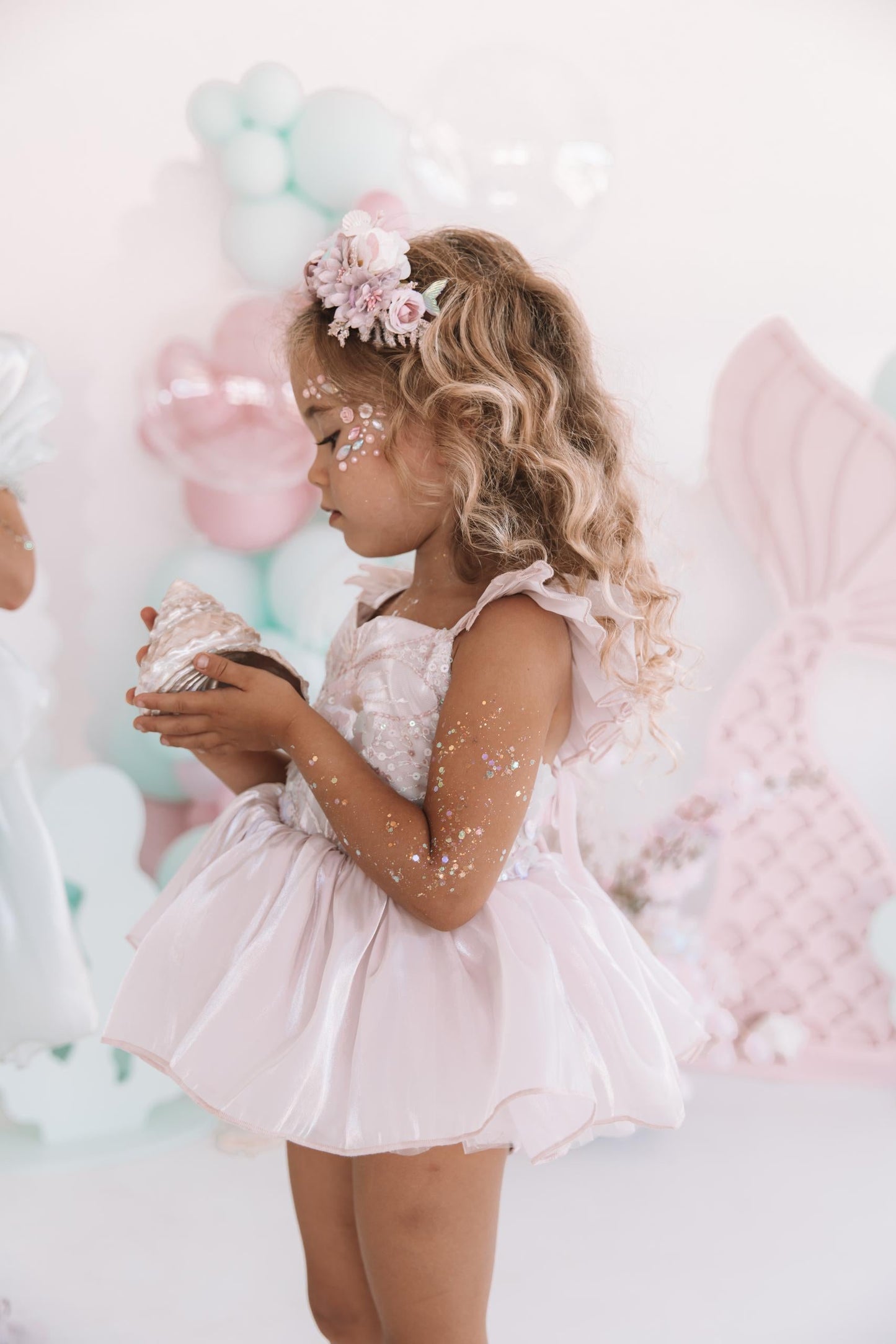 Mermaid Sequin Pink Organza Baby Girl Party Romper