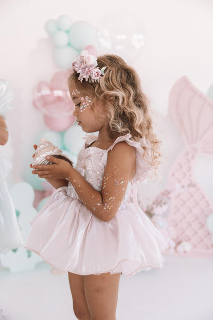 Mermaid Sequin Pink Organza Baby Girl Party Romper