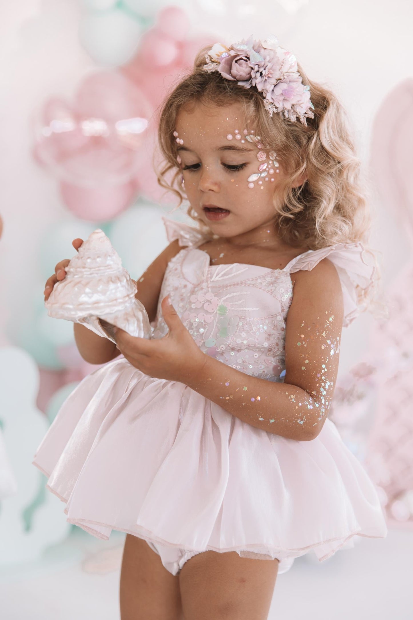 Mermaid Sequin Pink Organza Baby Girl Party Romper
